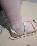  2022 Ladies Summer Flat Sandals Sweet Boho Pearl Decoration Sandals Le