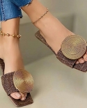  2022 New Woman Summer Flat Sandals Plus Size Round Buckle Solid Flats 