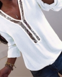  5xl Plus Size  Loose Blouse Women Shirts Sequins Stitching Tops Long S