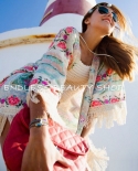  New Fashion Shirts Women Boho Fringe Floral Kimono Cardigan Tassels Be
