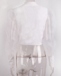  Vintage Blouse Women Patchwork Puff Long Sleeve Elegant Ladies White S