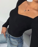  Fashion Women Long Sleeve Top Autumn New Solid Color Skinny Fitting Ca