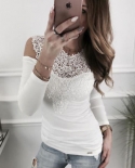  Fashion Long Sleeve Blouse Women Tee Shirt Hollow Out Lace Off Shoulde
