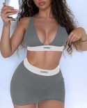  Two Piece Set Women Crop Top And Mini Skirt Ruched Party Bodycon Outfi