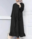  Round Neck Large Hem Solid Color Ruffle Casual Long Dress For Holidayd