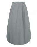  Women Skirt High Waist Solid Color Cotton Blend Large Hem Pocket Maxi 