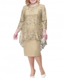  2022 New O Neck High Waist Plus Size Midi Dress M 5xl Elegant Embroide