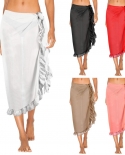  Summer Women Solid Color Beach Long Skirt Ruffles Sarong Wrap Bikini C