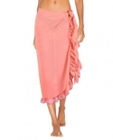 Été femmes couleur unie plage longue jupe volants Sarong Wrap Bikini C