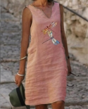 2022 Casual mujer fiesta sin mangas cuello en V verano Boho vestido Vintage Ma