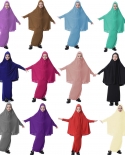  Muslim Children Girls Prayer Dress 2 Pieces Hijab Abaya Ramadan Sets A