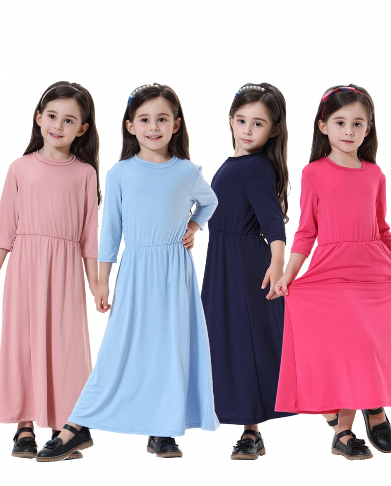 Nova moda Girs Vestido Longo Árabe Infantil Abaya Dubai Kaftan Muçulmano Dres