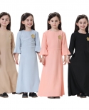 Árabe Kids Abaya Dubai Kaftan Muçulmano Vestido Longo Turco Islâmico Sólido
