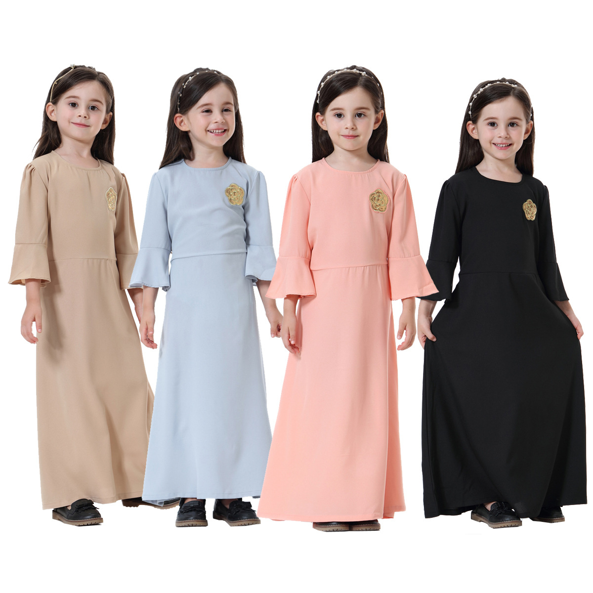 US 29.73 Arabic Kids Abaya Dubai Kaftan Muslim Long Dress Turkish Islamic Solid Description