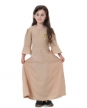 Árabe Kids Abaya Dubai Kaftan Muçulmano Vestido Longo Turco Islâmico Sólido