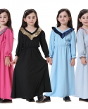  Kids Abaya Dubai Kaftan Muslim Long Dress Turkish Islamic Lantern Slee