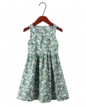 שמלת ילדה קיץ פרחוני קזואל שמלות נסיכה ללא שרוולים כותנה
