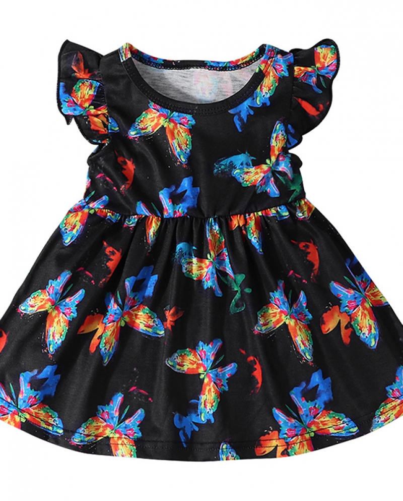 בגדי תינוקת קיץ צבע חדש פרפר שרוול מעופף מתוק עגול