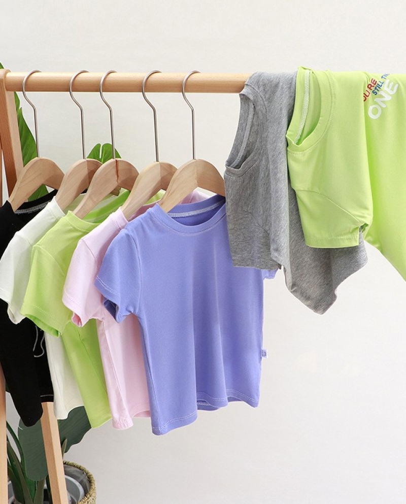 Nueva moda para bebés, niños y niñas, camiseta de manga corta de verano, Color puro C