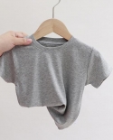 Nueva moda para bebés, niños y niñas, camiseta de manga corta de verano, Color puro C