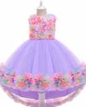  Girl Dress Tail Banquet Dress Flower Evening Dress Net Gauze Princess 