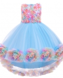 Childrens Dress  New Girl Dress Bow Applique Net Gauze Puffy Princess