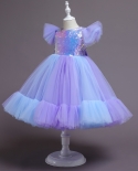  Girls Dress 2 10y Flying Sleeve Sequined Princess Dress Net Gauze Tutu