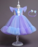  Girls Dress 2 10y Flying Sleeve Sequined Princess Dress Net Gauze Tutu