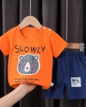 Maglietta estiva manica corta modello orso arancione corta 2 pezzi bambino a