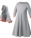 1 6t Kids Dress Hijab Sets Muslim Girls Abaya Headscarf Eid Child Two