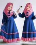Conjuntos Abaya Muçulmano Bowknot Hijab para Crianças Meninas Tecido Islâmico