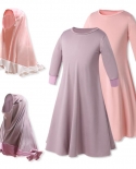  2pcs Traditional Flowers Kids Clothing Fashion Child Abaya Muslim Girl