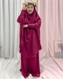  Eid Hooded Muslim Girls Hijab Dress Prayer Garment Jilbab Abaya Kids L