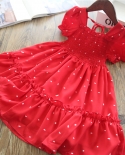  Polka Dot Girl New Summer Dress Kids Child  Red Eleltgant Dress Girl C