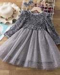  Spring Sequins Dress Kids Clothes Girls Elegant Formal Ball Gown For G