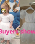  Girls White Cake Layers Dresses Kids Pull Sleeve Elegant Party Wedding