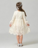  Girls Winter Dresses Kids Long Sleeve Hollow White Princess Dress Wedd