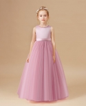  Bow Backless Teenage Elegant Ball Gown Evening Party Tulle Dress Girl 