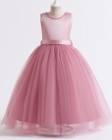  Bow Backless Teenage Elegant Ball Gown Evening Party Tulle Dress Girl 
