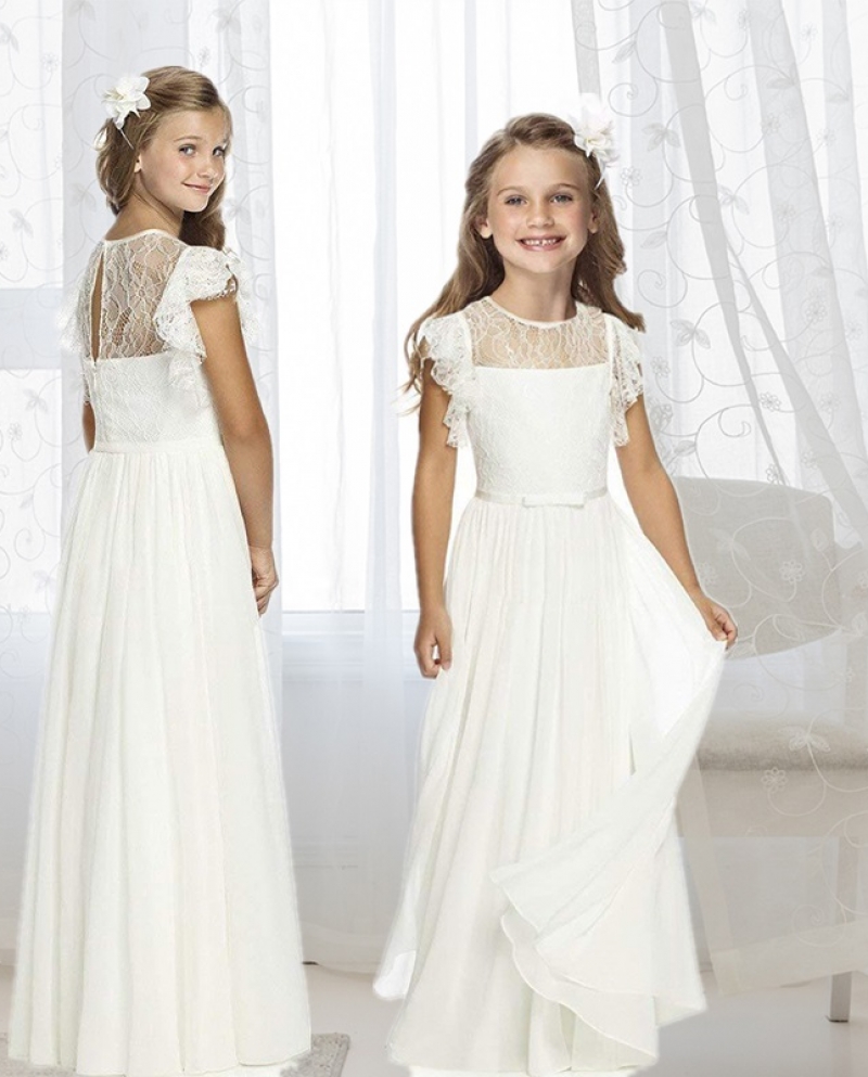 23,95-Vestido de princesa para festa de casamento de menina adolescente  crianças dama de honra branco longo-Description
