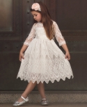  Girls Flower Lace Embroidery Dress Kids Elegant Princess Dresses Weddi