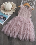  Girls Flower Lace Embroidery Dress Kids Elegant Princess Dresses Weddi