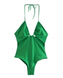 ملابس سباحة نسائية من قطعة واحدة بتصميم مفتوح باللون الأخضر الصيفي