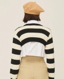  New Ladies Black And White Striped Cropped Top