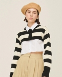  New Ladies Black And White Striped Cropped Top
