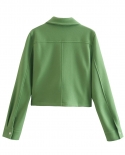  Green Soft Classic Lapel Stylish Ladies Top Jacket