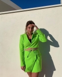 Fluorescent Green Shorts Cropped Tie Design Womens Tops Blazers and Skirts