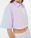 Colorful Striped Womens Cropped Shirt Top