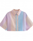 Colorful Striped Womens Cropped Shirt Top