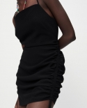  Black Spaghetti Strap Dress With Pleated Design Casual Fashion Mini Dress